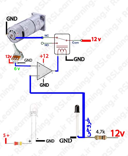 مدار سنسور مادون قرمز و آپ امپ